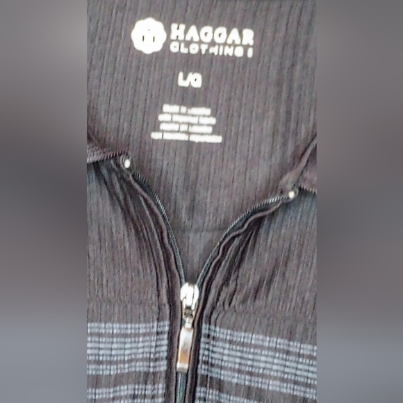 Haggard Men's Golf Shirt Black Long Sleeve Pullover 3/4 Zip Striped Texture L - Picture 2 of 11